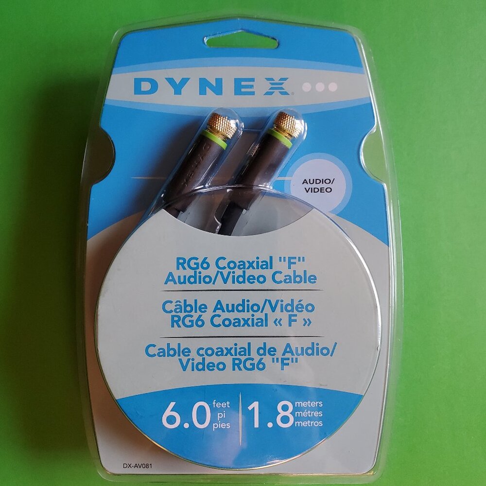 Genuine Dynex RG6 Coaxial "F" Audio / Video Cable 6 Feet DX-AV081